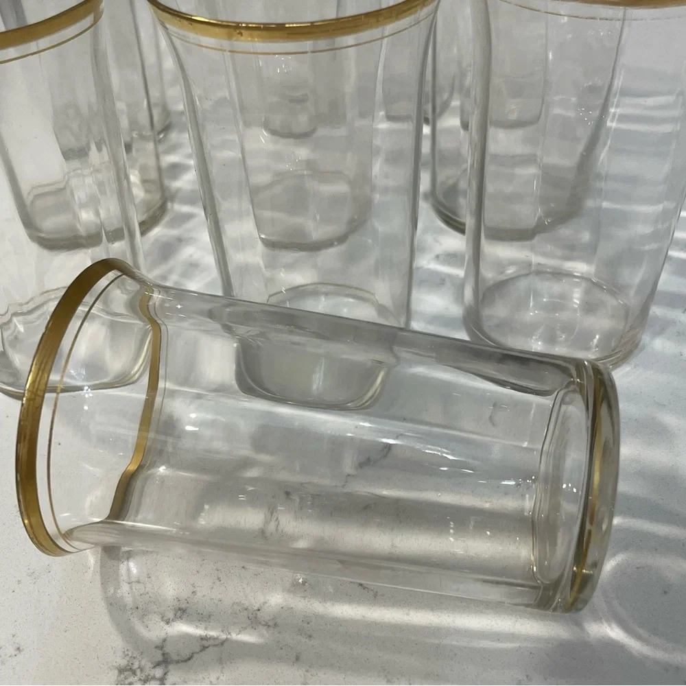 10/ Vintage Gold 3x Rim Optic Paneled MCM Juice Tumblers 4”